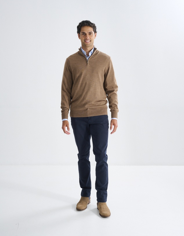 3 Wise Men - 3 Wise Men Harvey Zip Neck Merino Knit - Ale