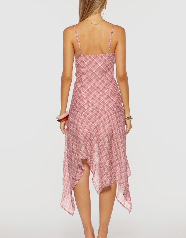 Beginning Boutique - Milla Pink Plaid Hanky Hem Midi Dress