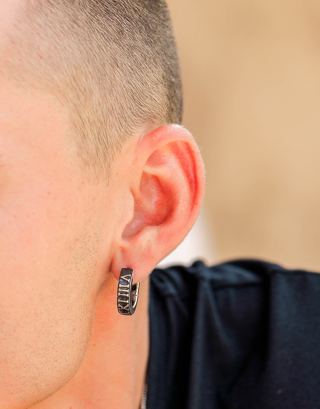 Kuzzoi - ICONIC EXCLUSIVE - Earrings Single Creoles Roman Numerals in 925 Sterling Silver Oxidised