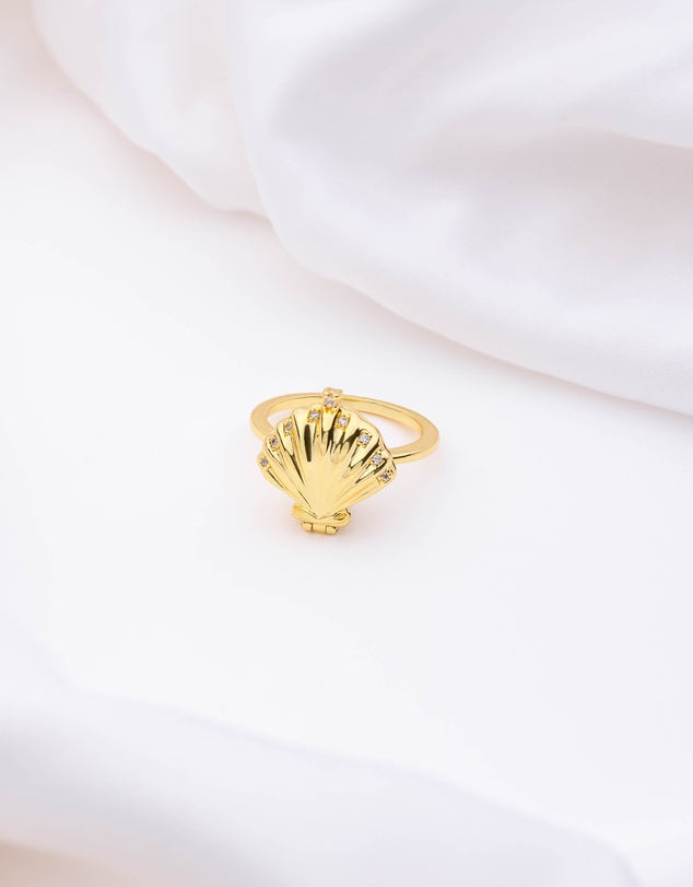 Wanderlust + Co - Sundaze Shell Gold Locket Ring
