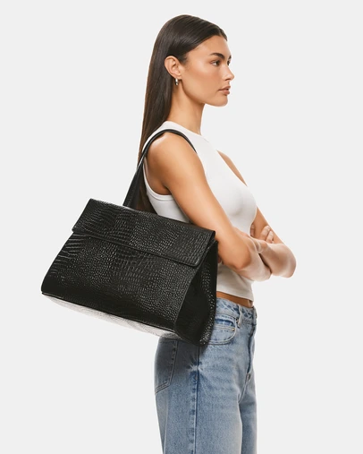 Nakedvice - The Sidney Black Croc Tote