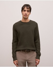 Trenery - Merino Cable Detail Crew in Winter Moss