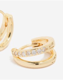 Lovisa - Waterproof Gold Plated Stainless Steel Cubic Zirconia & Double Row Huggie Earrings