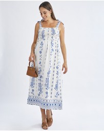 Angel Maternity - Aenor Blue Border Print Summer Dress