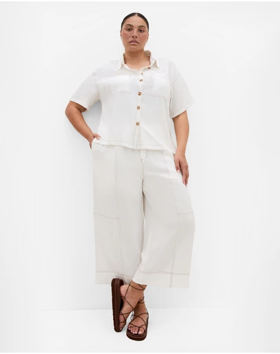 City Chic - Plus size Tia Stitch Detail Shirt - ivory