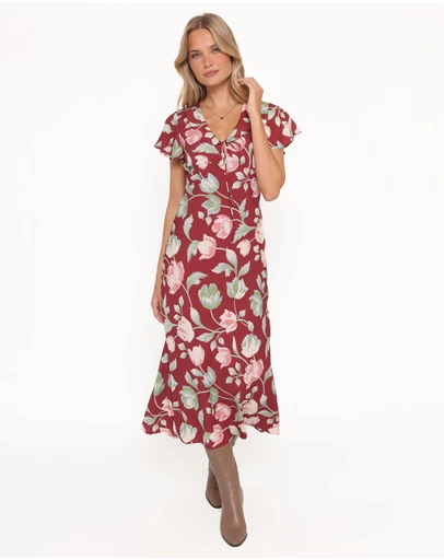 Petal & Pup - Linden Midi Dress - Red Tulip Floral