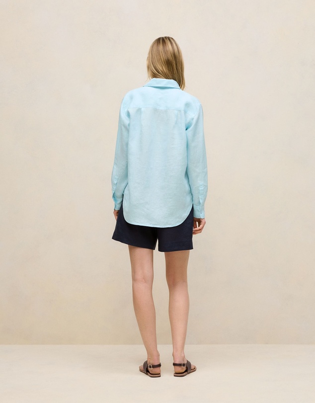 Trenery - Linen Relaxed Half Placket Shirt in Pastel Blue