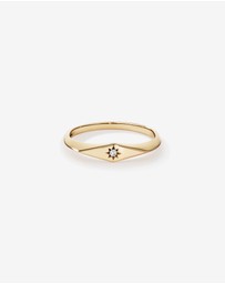 Michael Hill - Diamond Star Accent Narrow Signet Ring in 10kt Yellow Gold