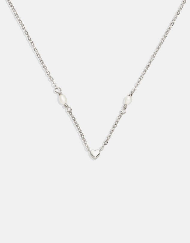 SAINT VALENTINE - Heart & Pearl Necklace - Silver