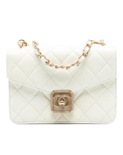 Pre-Loved by Azura Reborn - Pre-Loved Quilted Lambskin Crystal Geometric CC Frame Flap