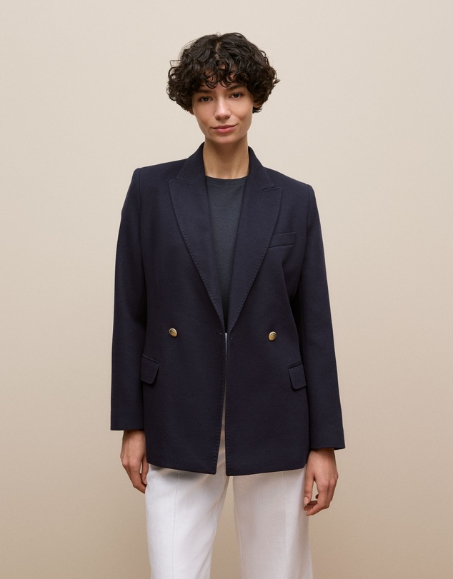 Trenery - Pique Blend Double Breasted Blazer in Night Sky
