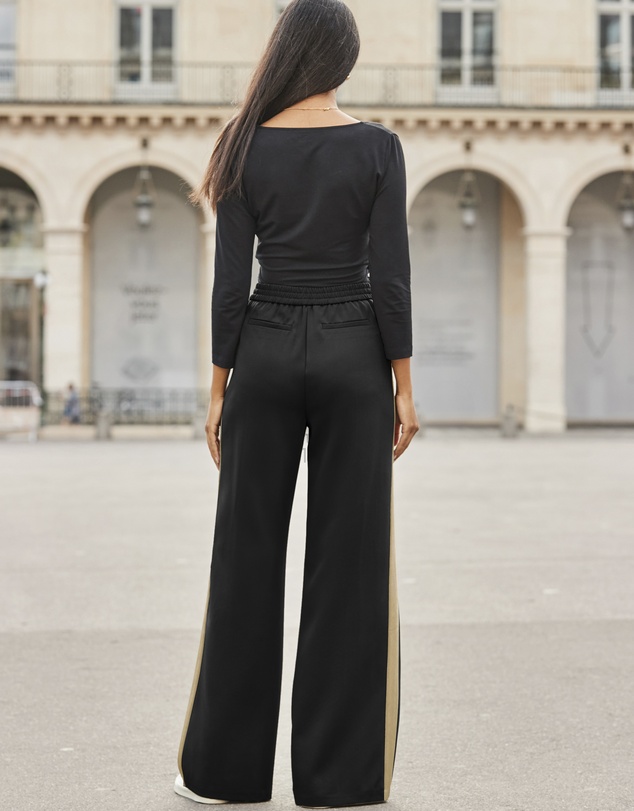 Sosandar - Black & Camel Side Stripe Wide Leg Trousers
