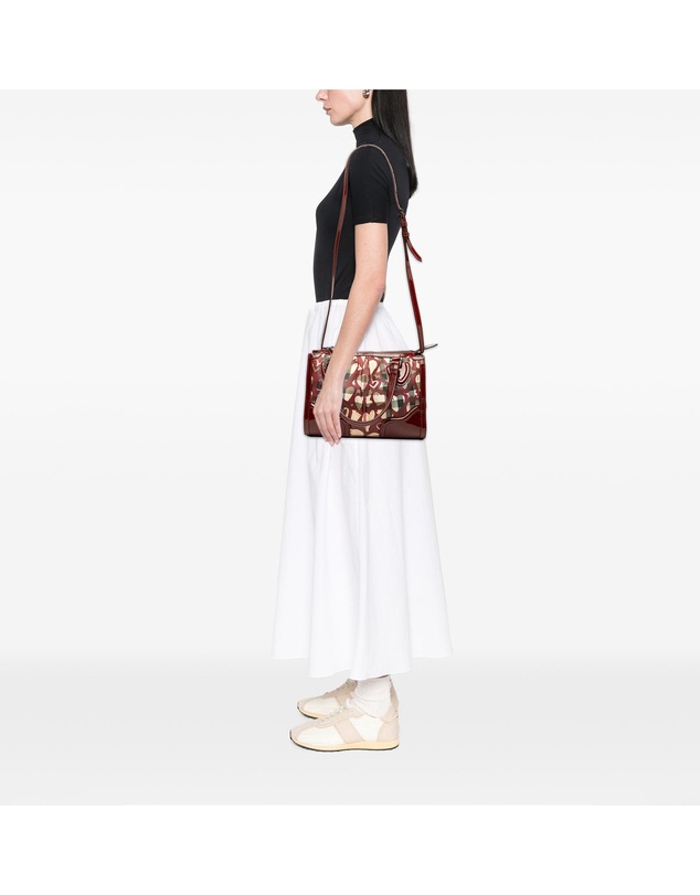 Pre-Loved by Azura Reborn - Pre-Loved Patent Trimmed House Check Coated Canvas Hearts Pilgrim Satchel