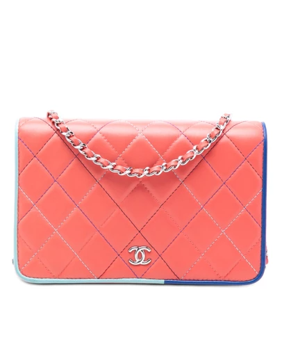 Pre-Loved by Azura Reborn - Pre-Loved CC Quilted Lambskin Multicolor Border Full Flap Wallet on Chain