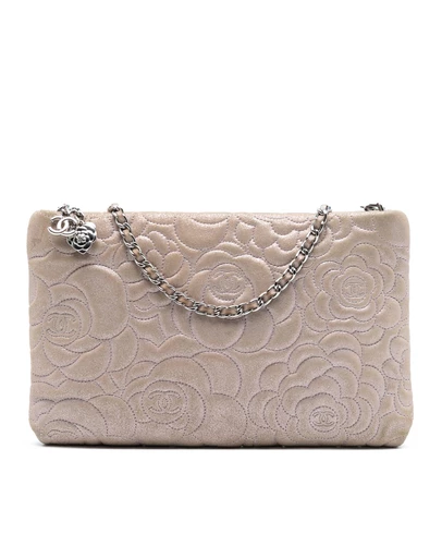 Pre-Loved by Azura Reborn - Pre-Loved Embossed Metallic Lambskin Camellia Chain Pochette