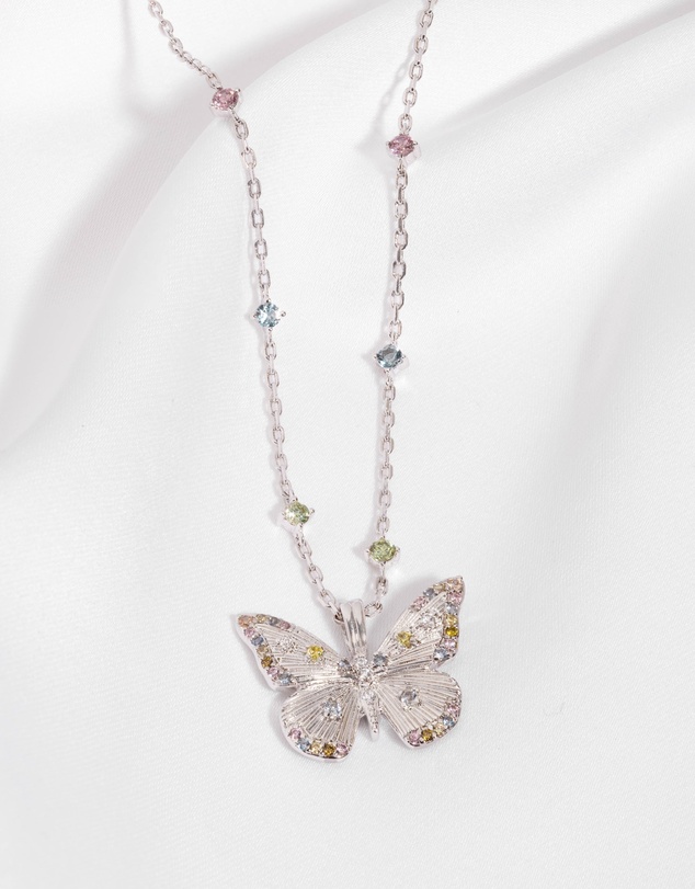 Wanderlust + Co - Butterfly Rainbow & Silver Necklace
