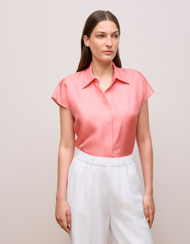 Trenery - Silk Twill Cap Sleeve Shirt in Pink Peony