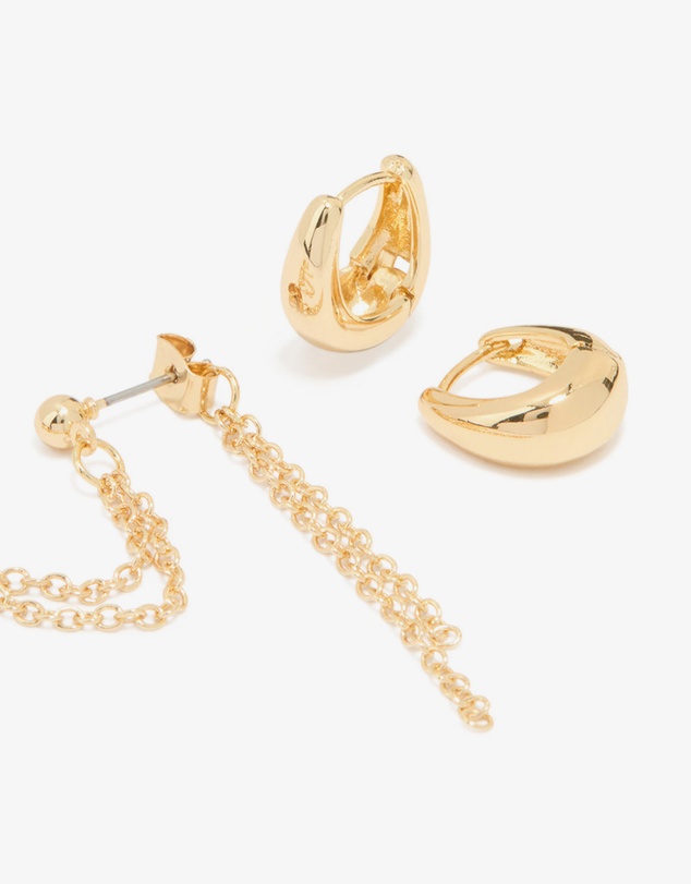 Lovisa - Gold Plated Huggie & Chain Earrings 3-Pack