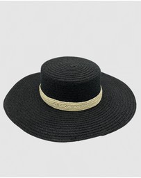 Jacaru - Jacaru 1879 Ladies Flat Wide Brim Black with natural trim