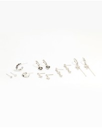 Lovisa - Silver Cross & Heart Stud & Huggie Earring Pack