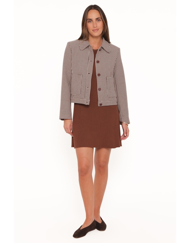 Petal & Pup - Harvie Crop Trucker Jacket - Brown Houndstooth