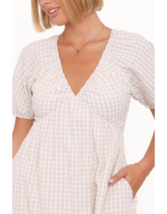 Petal & Pup - Cadhla Mini Dress - Beige Gingham