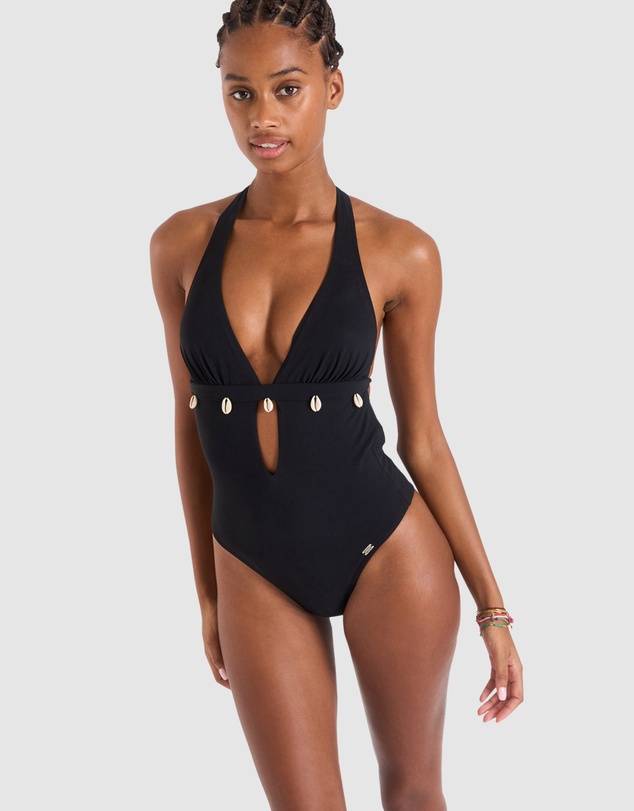 Banana Moon - Shellina Low Back One-Piece Halter Swimsuit with Shells