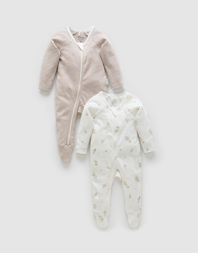 Purebaby - 2 Pack Zip Growsuit-Babies