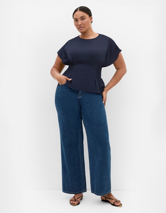 City Chic - Plus size Zara Flutter Top - navy