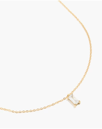 Lovisa - Waterproof Gold Plated Stainless Steel Cubic Zirconia Baguette Pendant Necklace