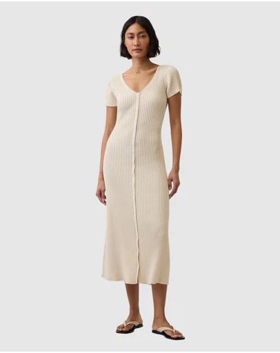 GAP - Short Sleeve Button Front Sweater Maxi Dress