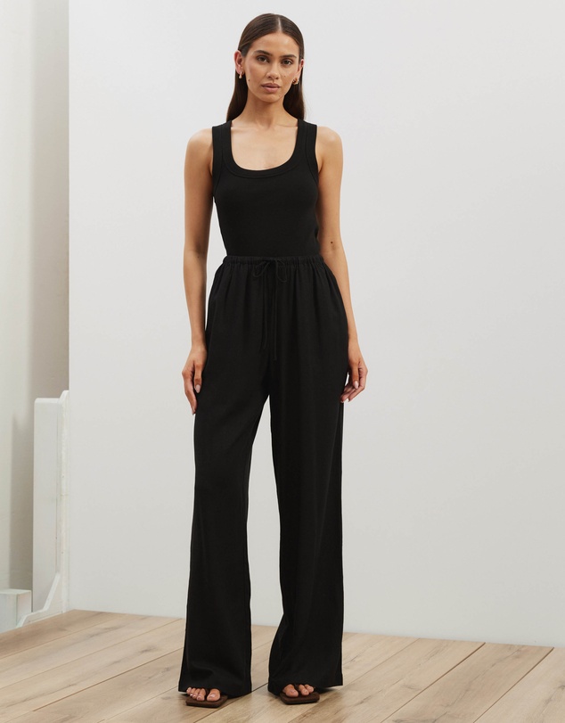 Atmos&Here - Tenley Wide Leg Drawstring Linen Blend Pants