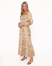 Petal & Pup - Kindra Long Sleeve Maxi Dress - Brown Floral