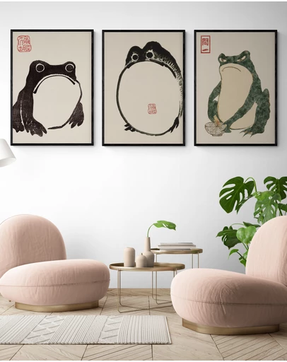 Inka Arthouse - 3x Vintage Japanese Frog Art Prints