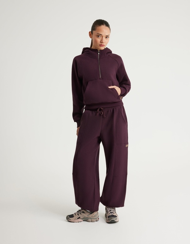 Upstate - Plush Cropped Half Zip Hoodie - Merlot