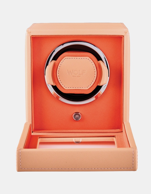 Wolf - WOLF Cub Seltzer Single Watch Winder with Cover Peach/Orange