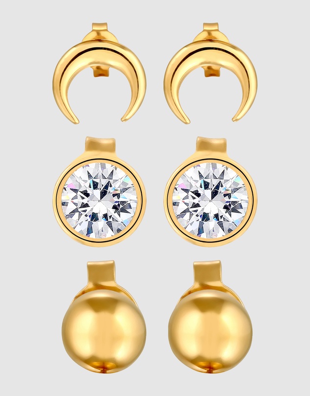 Elli Jewelry - Earrings Stud Set Crystal Crescent 925 Sterling Silver Gold-Plated
