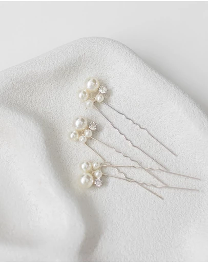 The White Collection - Penny - Pearl Detail Silver Bridal Hair Pins