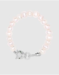 Nialaya Jewellery - Women's Pearl Bracelet with Silver Panther Head