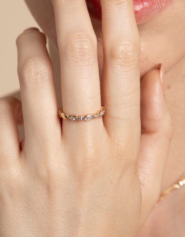 Astrid & Miyu - Navette Crystal 18ct Gold Plated Band Ring