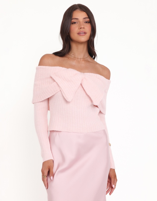 Petal & Pup - Helene Bow Off Shoulder Knit Sweater - Pink