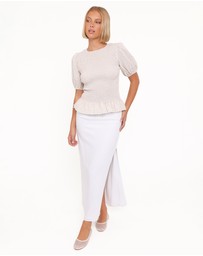 Petal & Pup - Callista Shirred Waist Top - Beige Gingham
