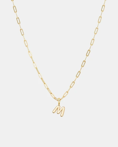 Luna Rae - Gold Vermeil - Paperclip Bubble Letter M Necklace