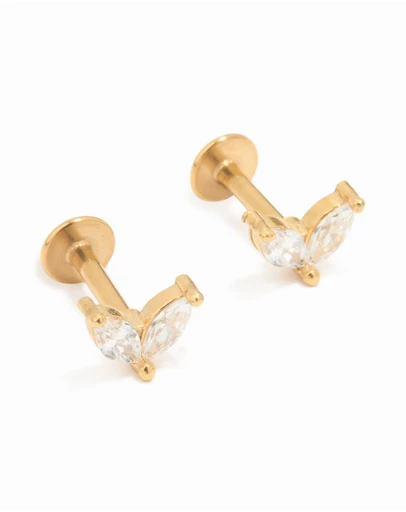 Lovisa - Gold Plated Surgical Steel Double Leaf Cubic Zirconia Flat Back Studs