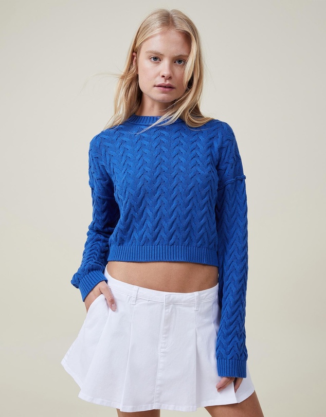 Crop Cable Crew Jumper by Cotton On Online | THE ICONIC | Australia