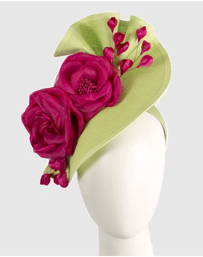 Fillies Collection - Bespoke Sculpted Lime Fuchsia Racing Fascinator