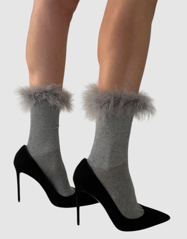 High Heel Jungle - Frou-Frou Faux Fur Trim Combed Cotton Socks