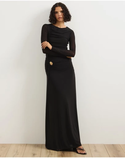 Atmos&Here - Valentia Belted Mesh Maxi Skirt