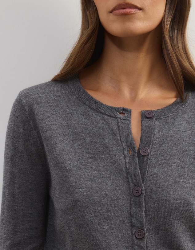 Atmos&Here - Elina Crewneck Knit Cardigan With Rib Hem