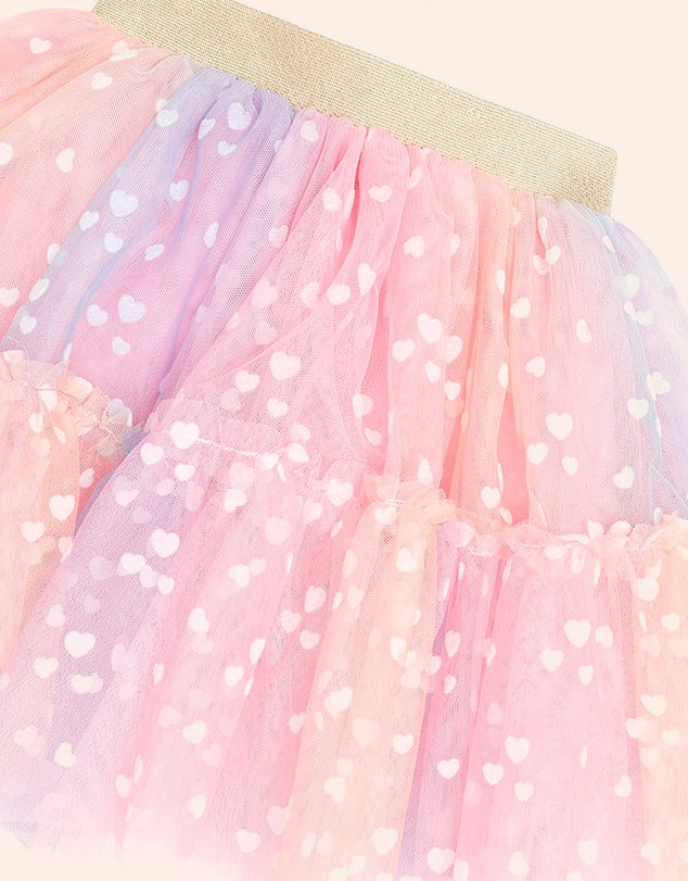 Huxbaby - Rainbow Flocked Hearts Tiered Skirt - Kids